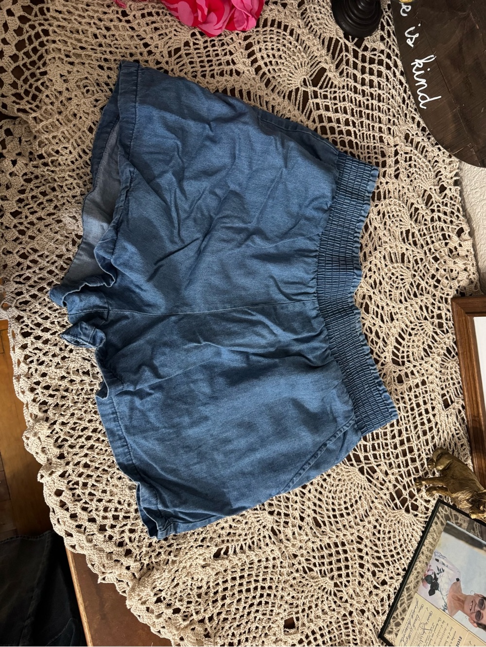 Casual Blue Women's Elastic Waist Shorts